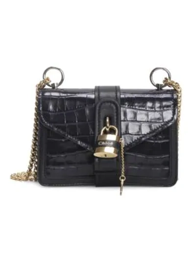 Shop Chloé Women's Mini Aby Croc-embossed Leather Shoulder Bag In Full Blue