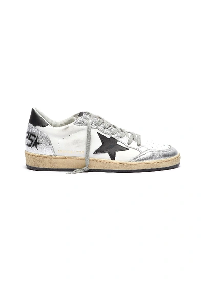 Shop Golden Goose 'ball Star' Metallic Panel Leather Sneakers In White / Silver / Black