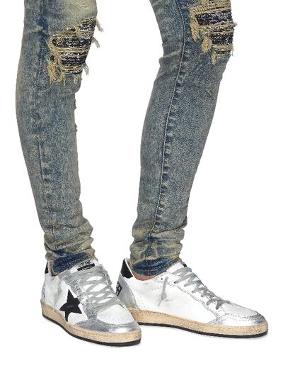 Shop Golden Goose 'ball Star' Metallic Panel Leather Sneakers In White / Silver / Black