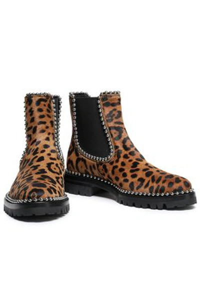 Shop Alexander Wang Woman Studded Leopard-print Calf Hair Ankle Boots Animal Print