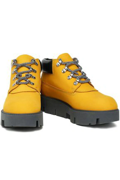 Shop Acne Studios Tinnie Alu Suede Platform Ankle Boots In Saffron