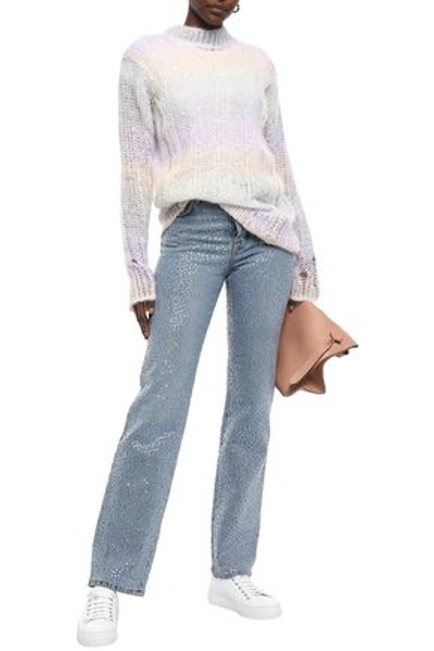 Shop Acne Studios Sequin-embellished High-rise Straight-leg Jeans In Light Denim