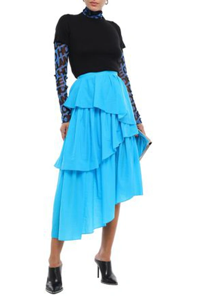 Shop House Of Holland Asymmetric Tiered Shell Midi Skirt In Light Blue