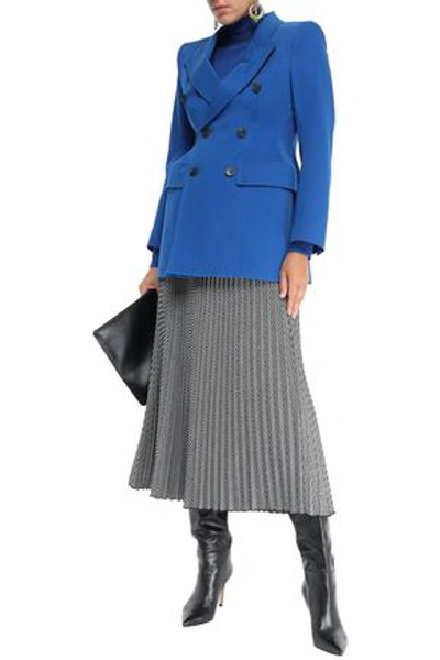 Shop Balenciaga Woman Double-breasted Cotton-blend Gabardine Blazer Cobalt Blue