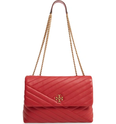 Shop Tory Burch Kira Chevron Leather Crossbody Bag In Red Apple