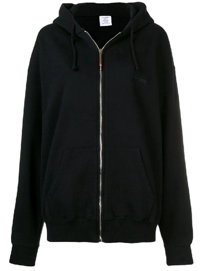 Shop Vetements Cut Out Elbows Zip Hoodie In Black