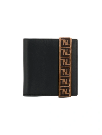 Shop Fendi Elastic Ff Strap Wallet In Black