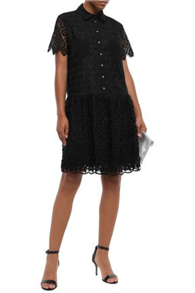 Shop Just Cavalli Crochet And Fil Coupé Chiffon Mini Dress In Black