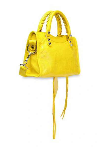 Shop Balenciaga Woman Classic City Mini Textured-leather Tote Yellow