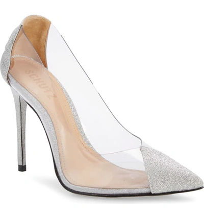 Shop Schutz Cendi Transparent Pump In Silver Glitter