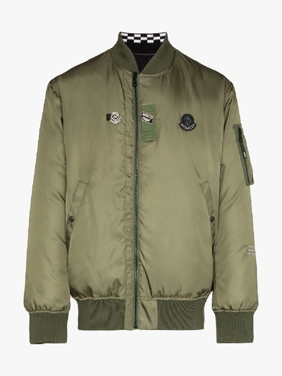 7 Moncler Fragment Reversible Printed Shell Down Bomber Jacket In Green