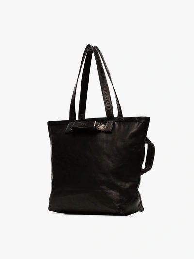 Shop Yohji Yamamoto Black Leather Tote Bag