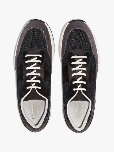 Shop Common Projects Black Track Suede And Mesh Sneakers