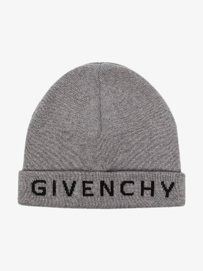 Shop Givenchy Grey Logo Intarsia Beanie Hat