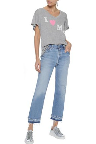 Shop Wildfox Woman Printed Mélange Cotton-blend Jersey T-shirt Gray
