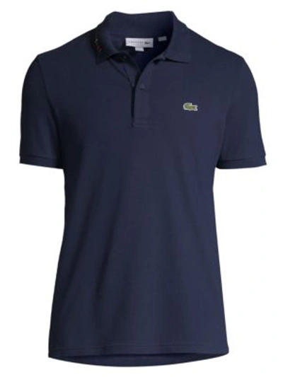 Shop Lacoste Slim-fit Rainbow Logo Stretch Cotton Pique Polo In Marine Blue