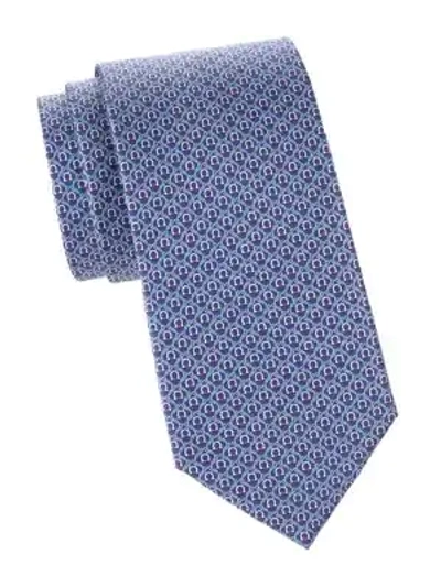 Shop Ferragamo Gancini Print Silk Tie In Navy