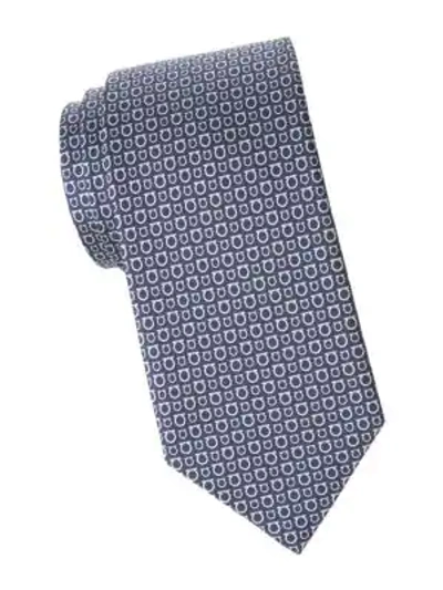 Shop Ferragamo Men's Mixed Size Gancini Silk Tie In Navy