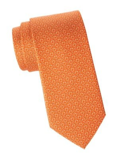 Shop Ferragamo Mixed Size Gancini Silk Tie In Orange