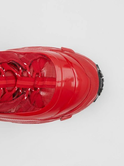Shop Burberry Nylon And Suede Arthur Sneakers In Red