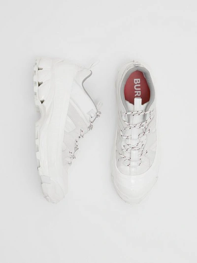 Shop Burberry Nylon And Suede Arthur Sneakers In Off White