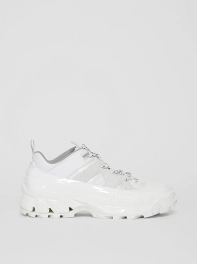 Shop Burberry Nylon And Suede Arthur Sneakers In Off White