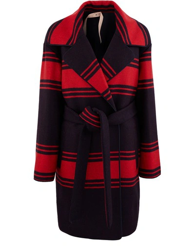 Shop N°21 Wool-blend Coat In Rigato Blu Rosso