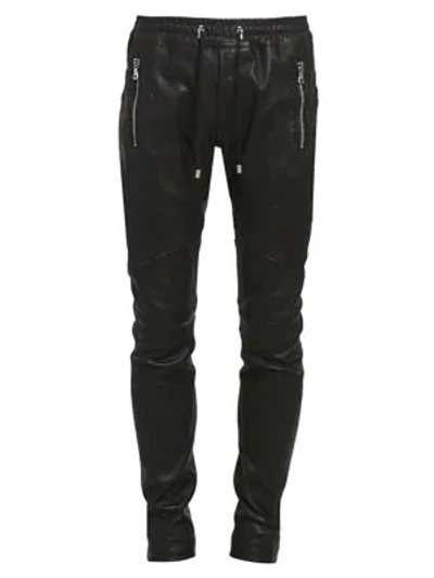 Shop Balmain Men's Leather Jogger Pants In Black