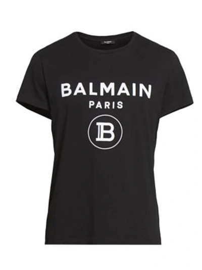 Shop Balmain Men's Flock Logo Graphic T-shirt In Black