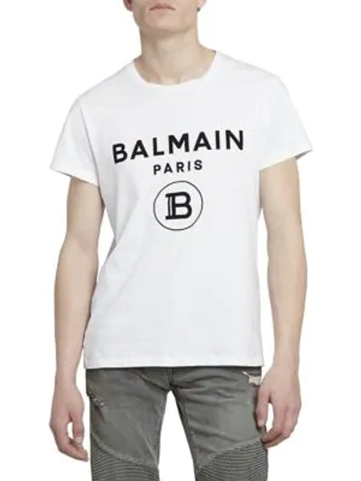 Shop Balmain Men's Flock Logo Graphic T-shirt In White