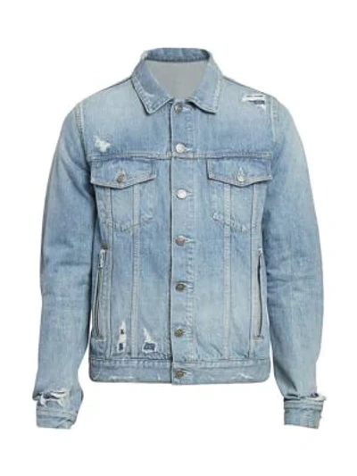 Shop Balmain Men's Monogram-back Denim Jacket In Blue