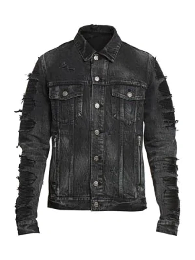 Shop Balmain Distressed Denim Mix Jacket In Black