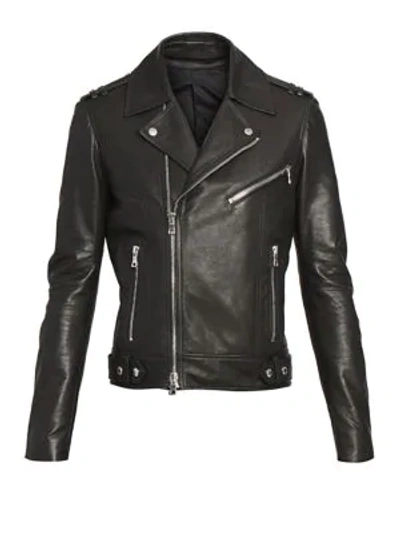 Shop Balmain Men's Stamped Leather Moto Jacket In Black