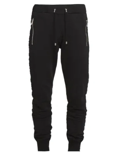 Shop Balmain Men's Logo Embossed Moto Sweatpants In Black