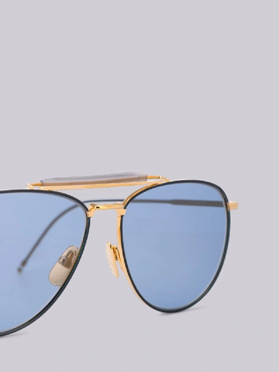 Shop Thom Browne Tb015 - Navy And Gold Aviator Sunglasses In Blue