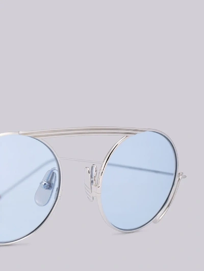 Shop Thom Browne Eyewear Tb111 - Silver Round Sunglasses In Blue