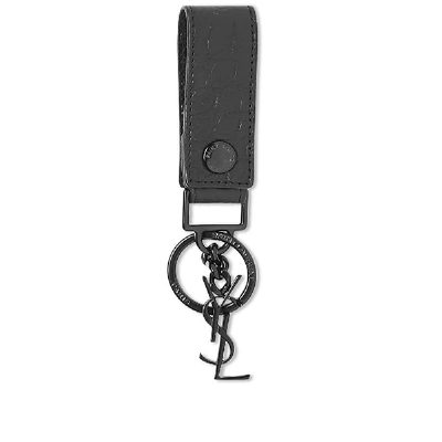 Shop Saint Laurent Crocodile Embossed Keyring In Black