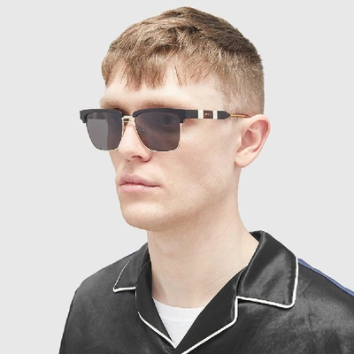 Shop Gucci Sophisticated Web Sunglasses In Black