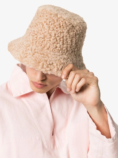 Shop Sunnei Beige Faux Fur Bucket Hat In Neutrals