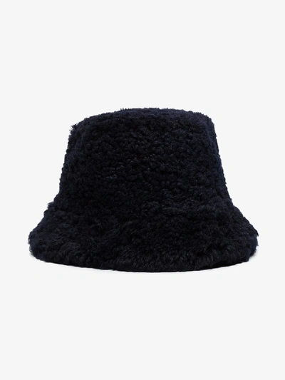 Shop Sunnei Blue Shearling Bucket Hat