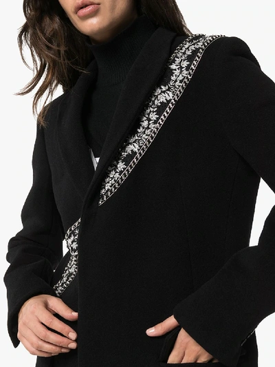 Shop Amiri Floral Embellished Wool Coat In Black