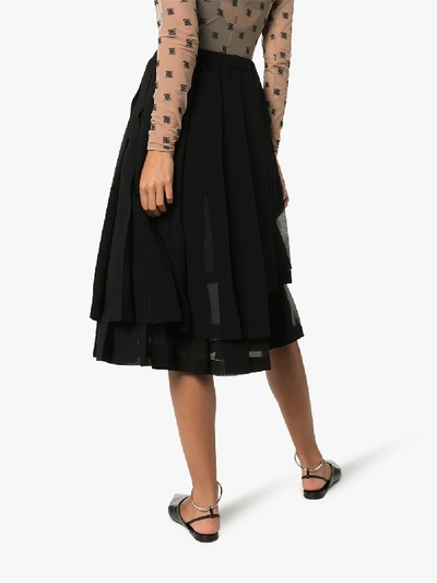 Shop Loewe Layered Pleated Skirt In Black