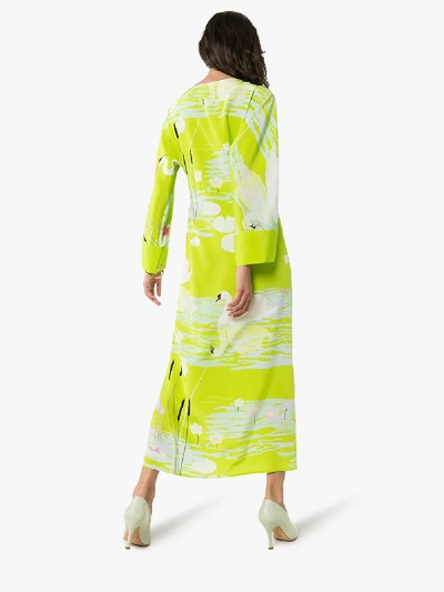 Shop Bernadette Lily Swan Print Silk Midi Dress In Green