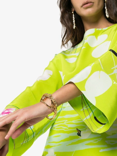 Shop Bernadette Lily Swan Print Silk Midi Dress In Green