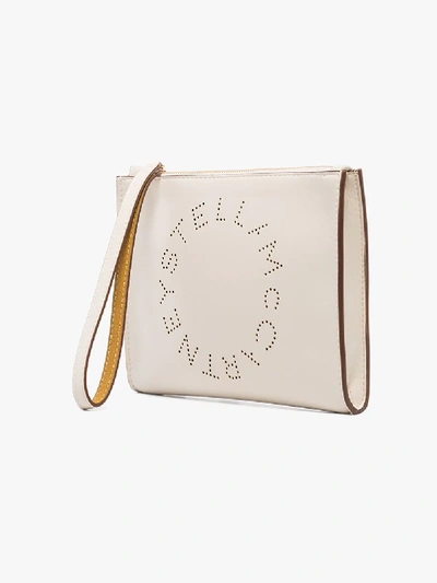 Shop Stella Mccartney White Perforated Logo Clutch Bag