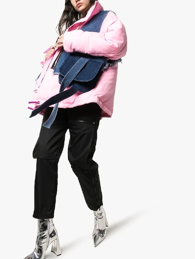 Shop Natasha Zinko Denim Overlay Puffer Coat In Pink