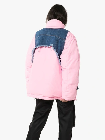 Shop Natasha Zinko Denim Overlay Puffer Coat In Pink