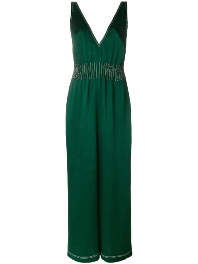 Shop Valentino Green Women's Contrast Stitched Jumpsuit In Black