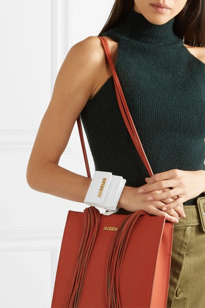 Shop Jacquemus Le Sac Mini Textured-leather Bracelet Bag In White