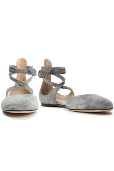 Shop Gianvito Rossi Pina Lace-up Suede Ballet Flats In Gray